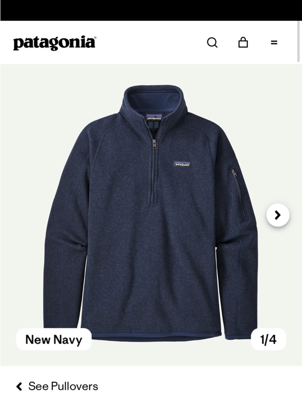 Patagonia Women’s Navy 1/4 Zip Better Sweater